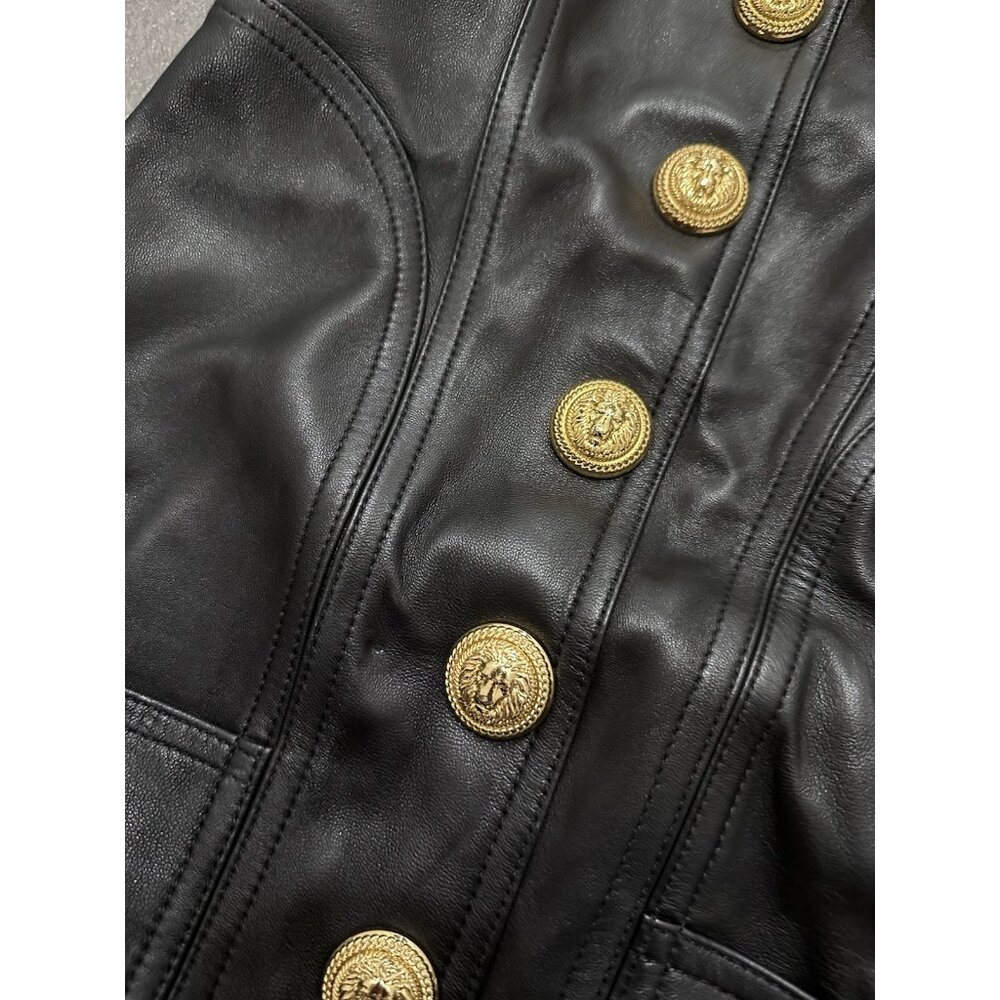 BALMAIN Buttoned Leather Mini Dress Noir Black - Picture 6 of 9